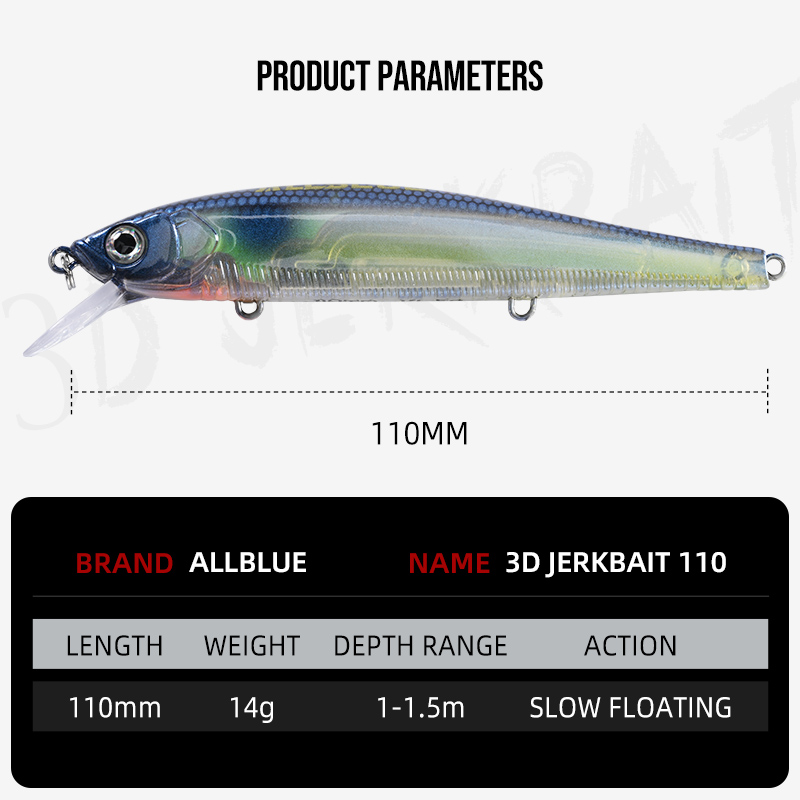 ALLBLUE 3D Jerkbait Wobbler Fi - Fishing Lure Jerkbait avaliação e preço