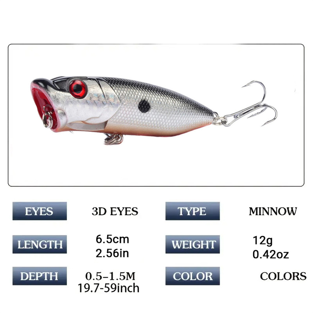 5Pcs Popper Fishing Lures 3d E - Fishing Lure Popper avaliação e preço